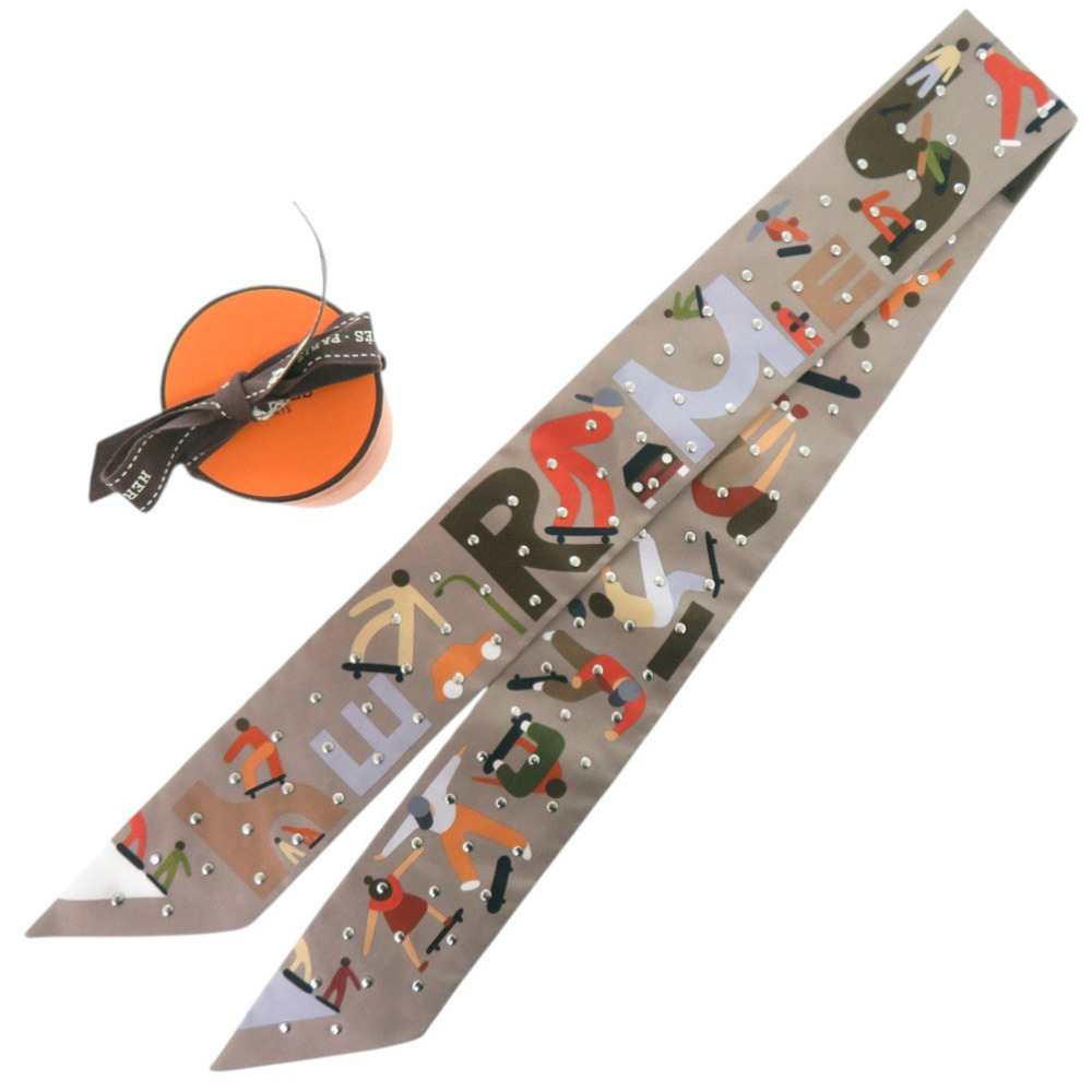 HERMES Authentic Gray Silk Scarf